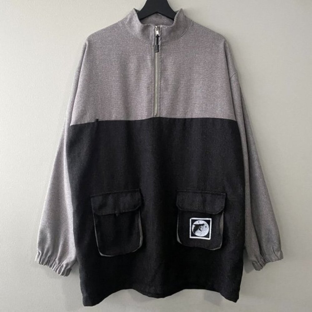 MODAKAWA Charcoal GreyBlack Light Grey Bicolour Punk Pocket Sweatshirt Dress